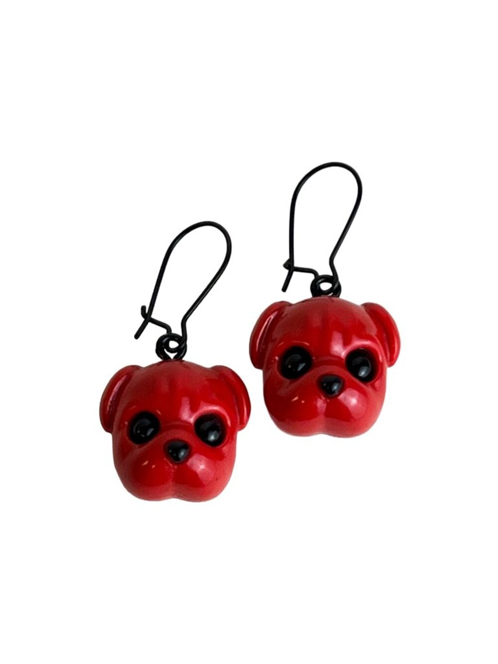 Red Resin Kitsch Bulldog Drop Earrings Handmade